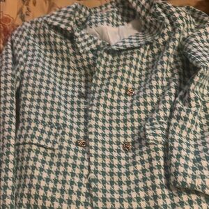 Green and White Houndstooth Coat